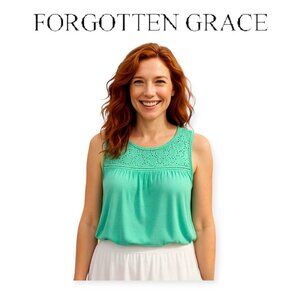 Forgotten Grace Mint Eyelet Swing Tank Top Sleeveless Summer Pastel Small